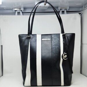 Michael Kors Megan Large Striped Leather Tote Bag